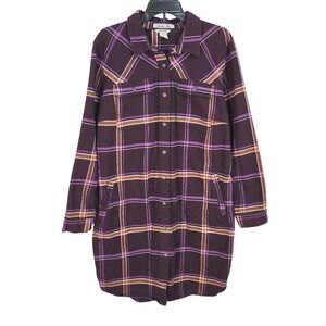 Duluth Trading Folklore Flannel Duster Womens XL Purple Plaid Tunic Shirt 56464